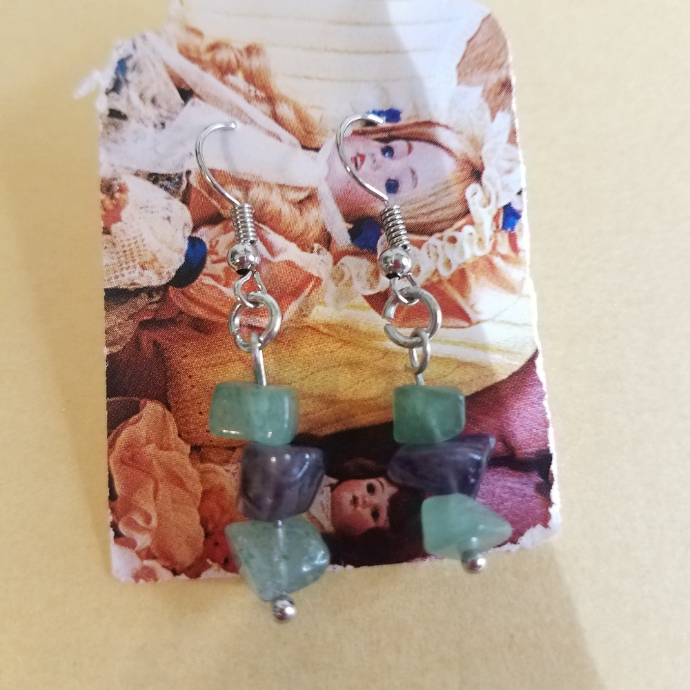 Green and purple chip earrings jy22